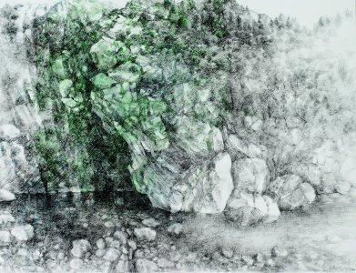 Wutachschlucht erinnert, 2017, Zeichnung mit Tusche, 65 x 50 cm